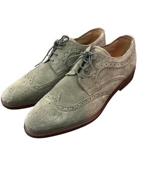 Suede Wingtip Derbys in Olive with Brown Sole